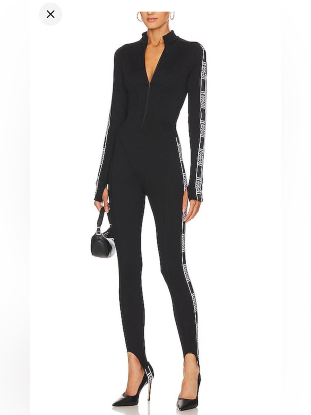 Wolford Black Long-Sleeve Zip-Front Jumpsuit with Logo Side Tape M